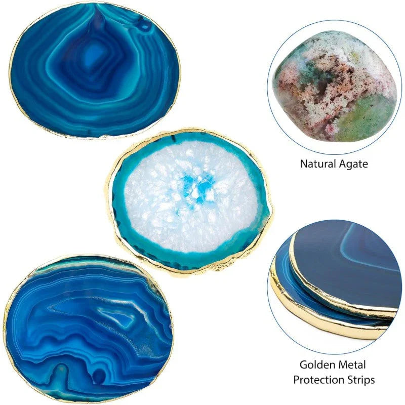 Blue Agate Coasters Set of with Gift Box Luxiv 4 Agate Coasters for Drinks Natural Crystal Coasters with... - House Of Avana
