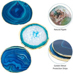 Blue Agate Coasters Set of with Gift Box Luxiv 4 Agate Coasters for Drinks Natural Crystal Coasters with... - House Of Avana