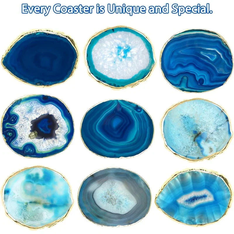 Blue Agate Coasters Set of with Gift Box Luxiv 4 Agate Coasters for Drinks Natural Crystal Coasters with... - House Of Avana