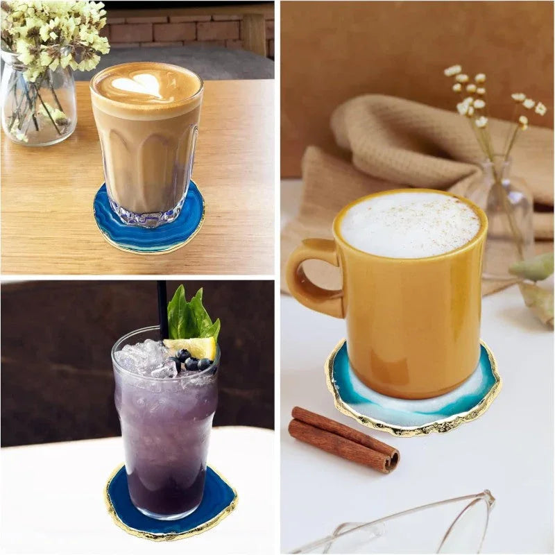 Blue Agate Coasters Set of with Gift Box Luxiv 4 Agate Coasters for Drinks Natural Crystal Coasters with... - House Of Avana