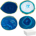 Blue Agate Coasters Set of with Gift Box Luxiv 4 Agate Coasters for Drinks Natural Crystal Coasters with... - House Of Avana