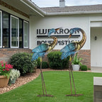 2pc Blue Gold Metal Crane Garden Statue Set - House Of Avana