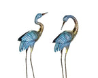 2pc Blue Gold Metal Crane Garden Statue Set - House Of Avana