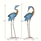 2pc Blue Gold Metal Crane Garden Statue Set - House Of Avana
