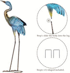 2pc Blue Gold Metal Crane Garden Statue Set - House Of Avana