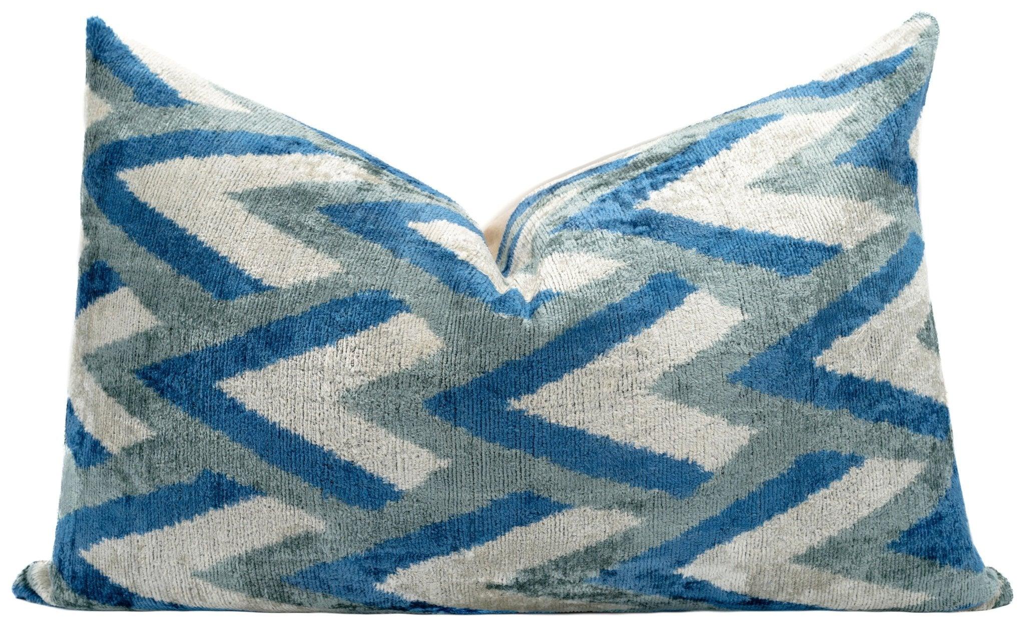 Canvello Handmade Chevron Velvet Throw Pillow in Blue and Grey - Ideal for Modern and Coastal Decor -... - House Of Avana