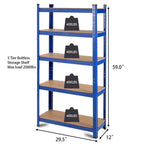 Blue Heavy Duty Metal Wood 5 Tier Adjustable Shelving Unit Garage Storage Rack