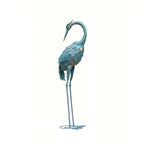 Blue metal crane garden statue, intricately designed bird figurine - House of Avana