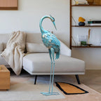 Blue metal crane garden statue, intricately designed bird figurine - House of Avana