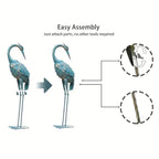 Blue metal crane garden statue, intricately designed bird figurine - House of Avana