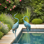 Blue Metal Crane Garden Statues House Of Avana