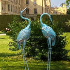 Pair of Blue Metal Crane Garden Statues - House Of Avana