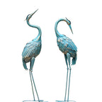 Pair of Blue Metal Crane Garden Statues - House Of Avana