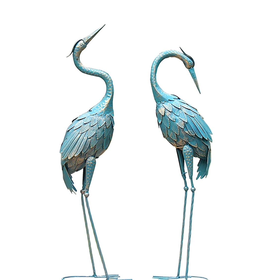 Pair of Blue Metal Crane Garden Statues - House Of Avana