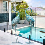 Pair of Blue Metal Crane Garden Statues - House Of Avana