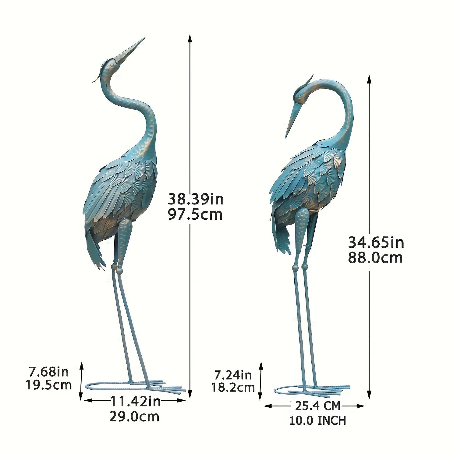 Pair of Blue Metal Crane Garden Statues - House Of Avana