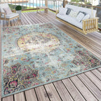 Blue Outdoor Rug Oriental Design Pastel Colors, front view - House Of Avana