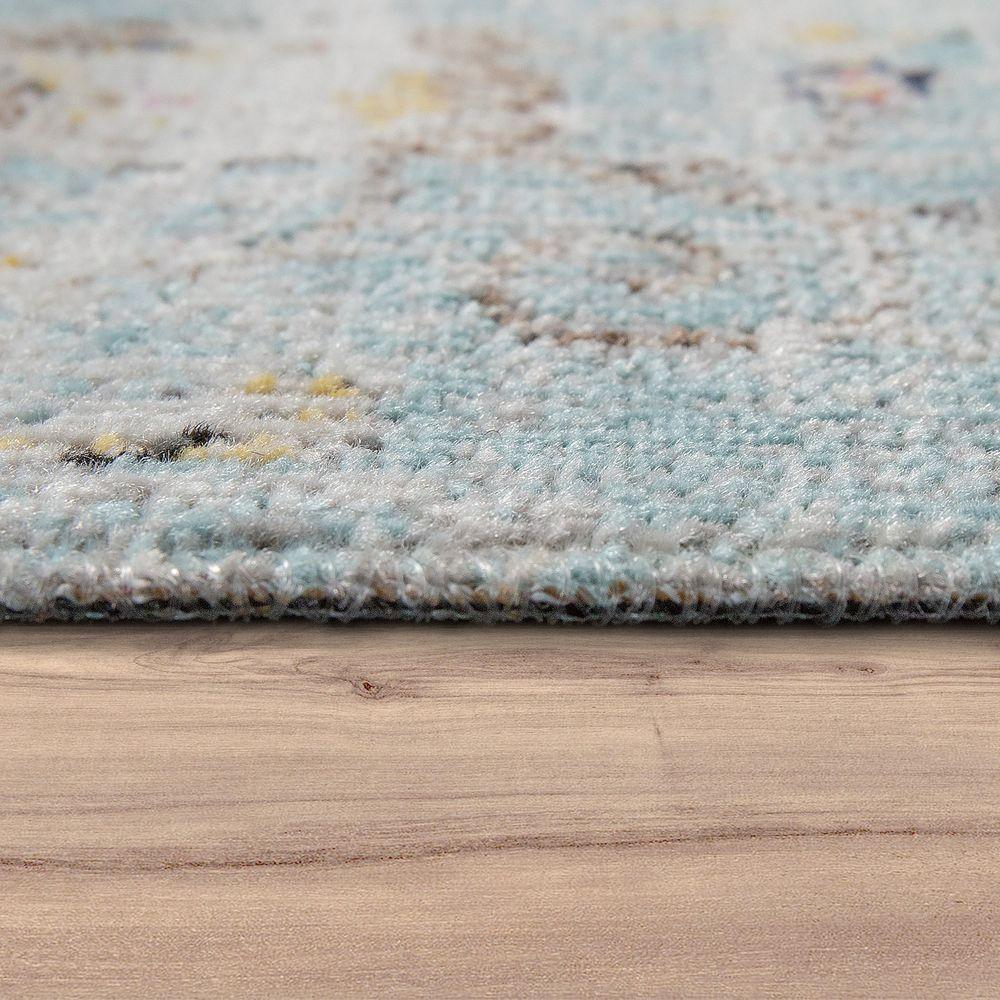 Blue Outdoor Rug Oriental Design Pastel Colors, back view - House Of Avana