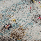 Blue Outdoor Rug Oriental Design Pastel Colors, side view - House Of Avana