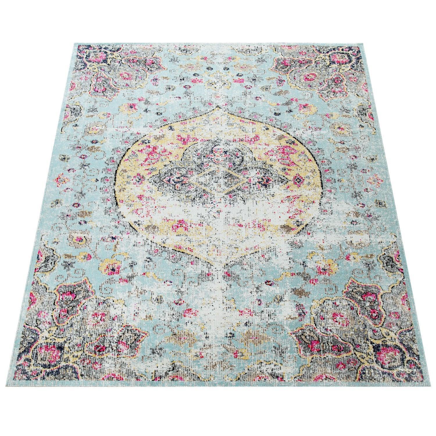 Blue Outdoor Rug Oriental Design Pastel Colors, detail shot - House Of Avana
