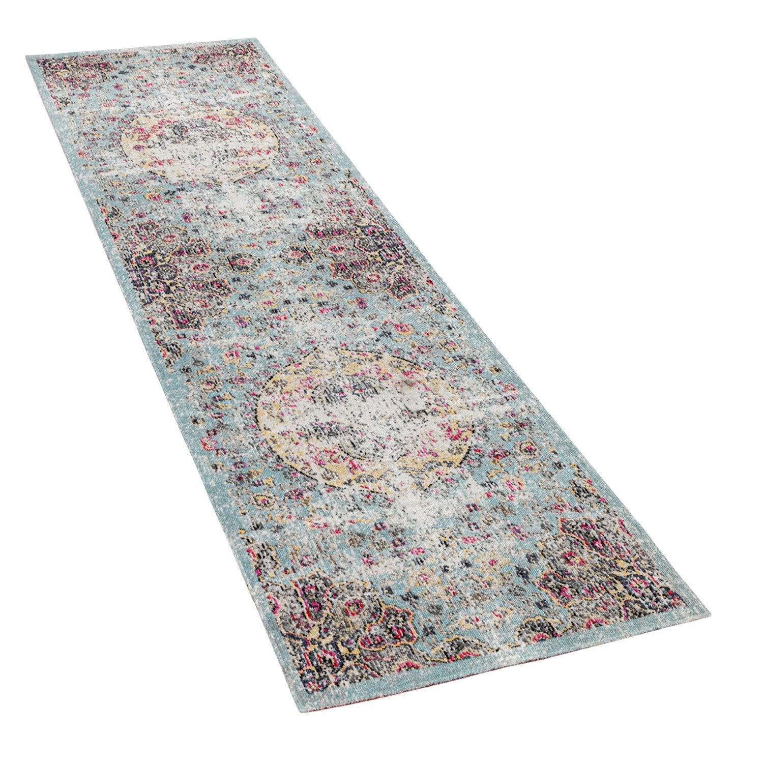 Blue Outdoor Rug Oriental Design Pastel Colors, top view - House Of Avana