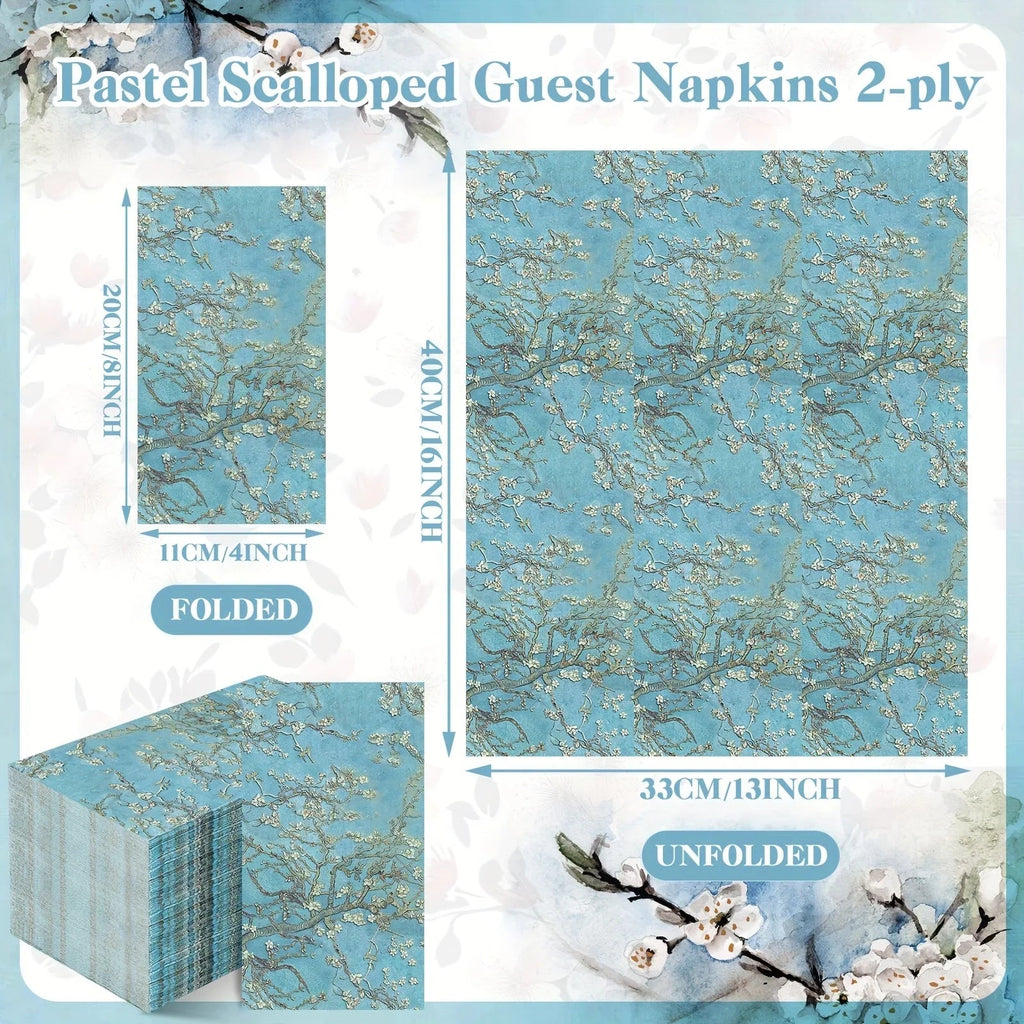 Blue Paper Hand Towels Count Floral Design, side view - House Of Avana [[SKU:HOA-KAC-011]]