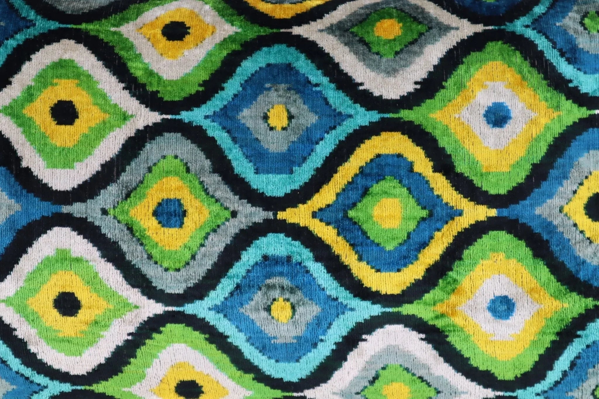 Canvello Yellow Blue Handmade 16x24 Silk Velvet Pillow, Organic Veg Dyed, Down/feather Filled, back view - House Of Avana