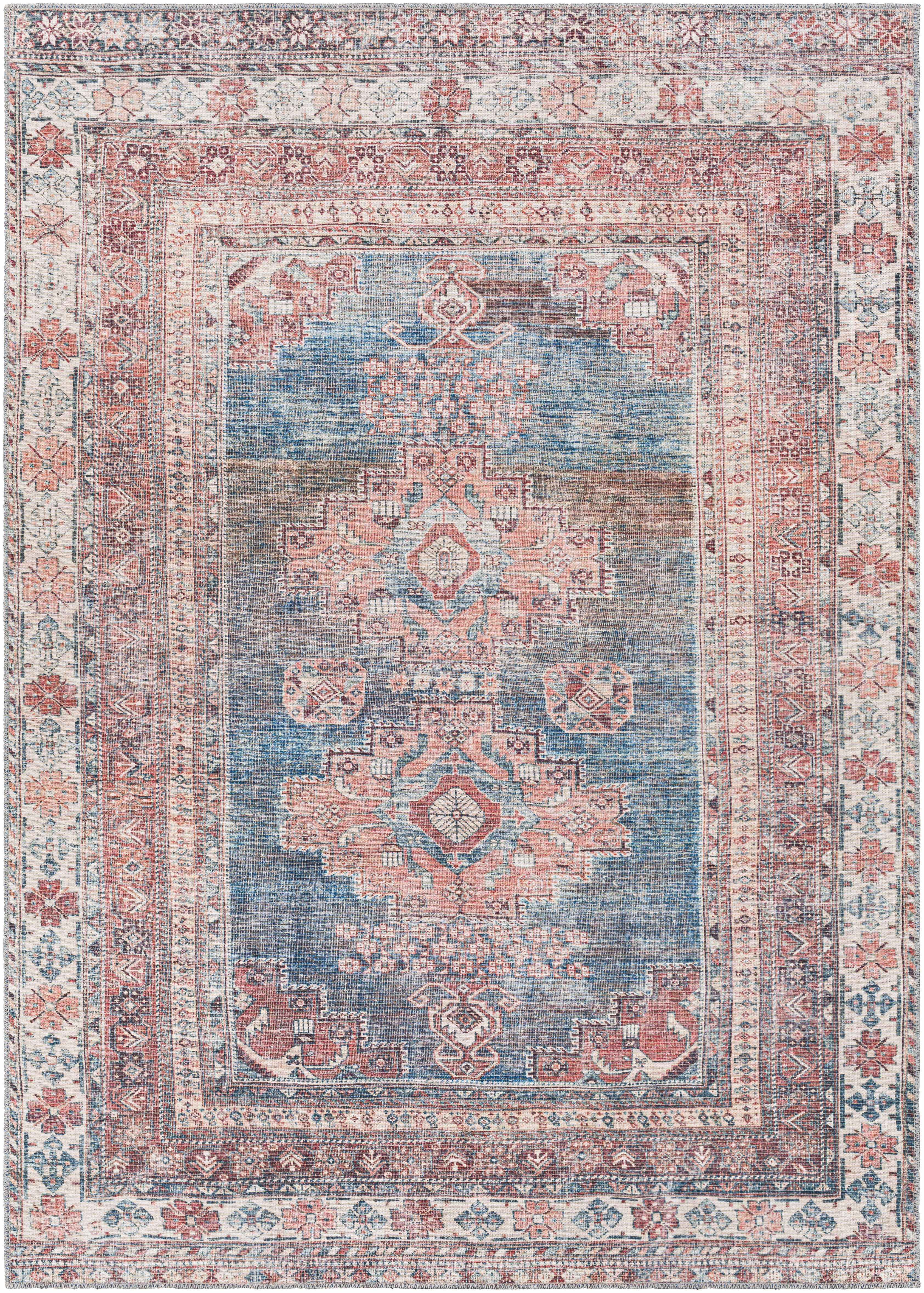 Baltinglass Rust & Blue Washable Area Rug - House Of Avana