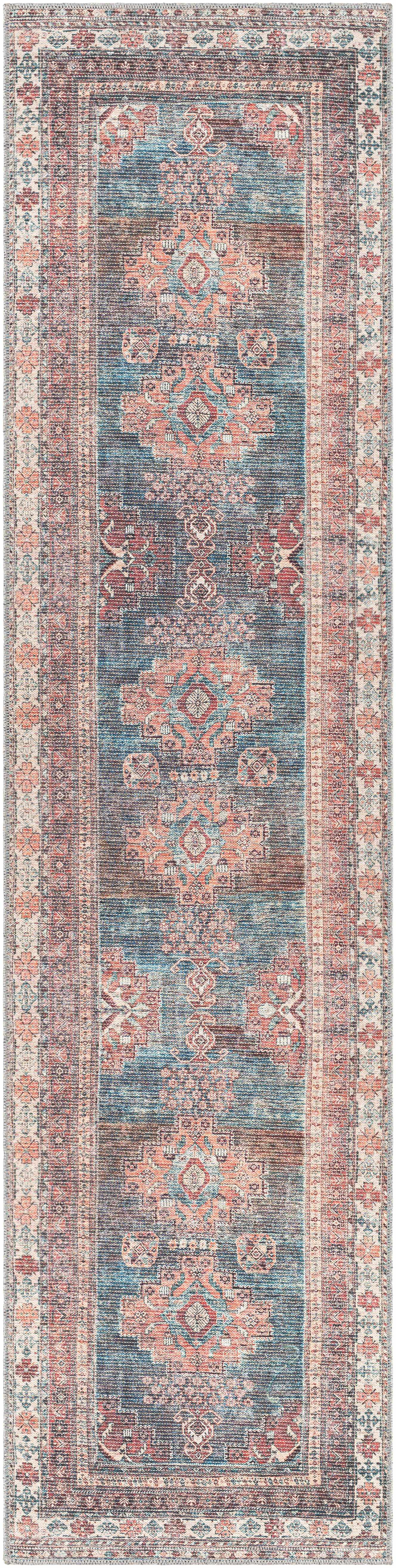 Baltinglass Rust & Blue Washable Area Rug - House Of Avana