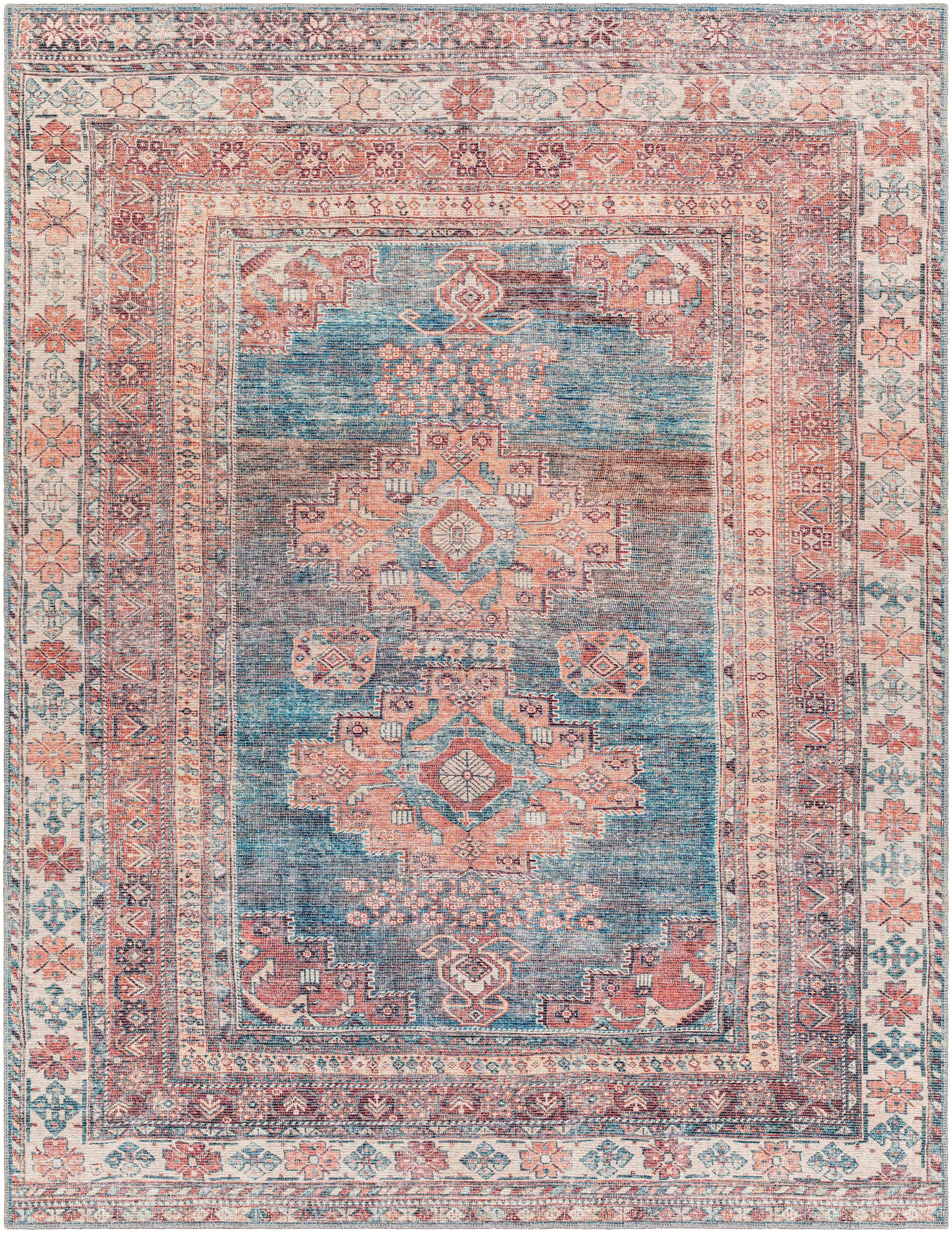 Baltinglass Rust & Blue Washable Area Rug - House Of Avana
