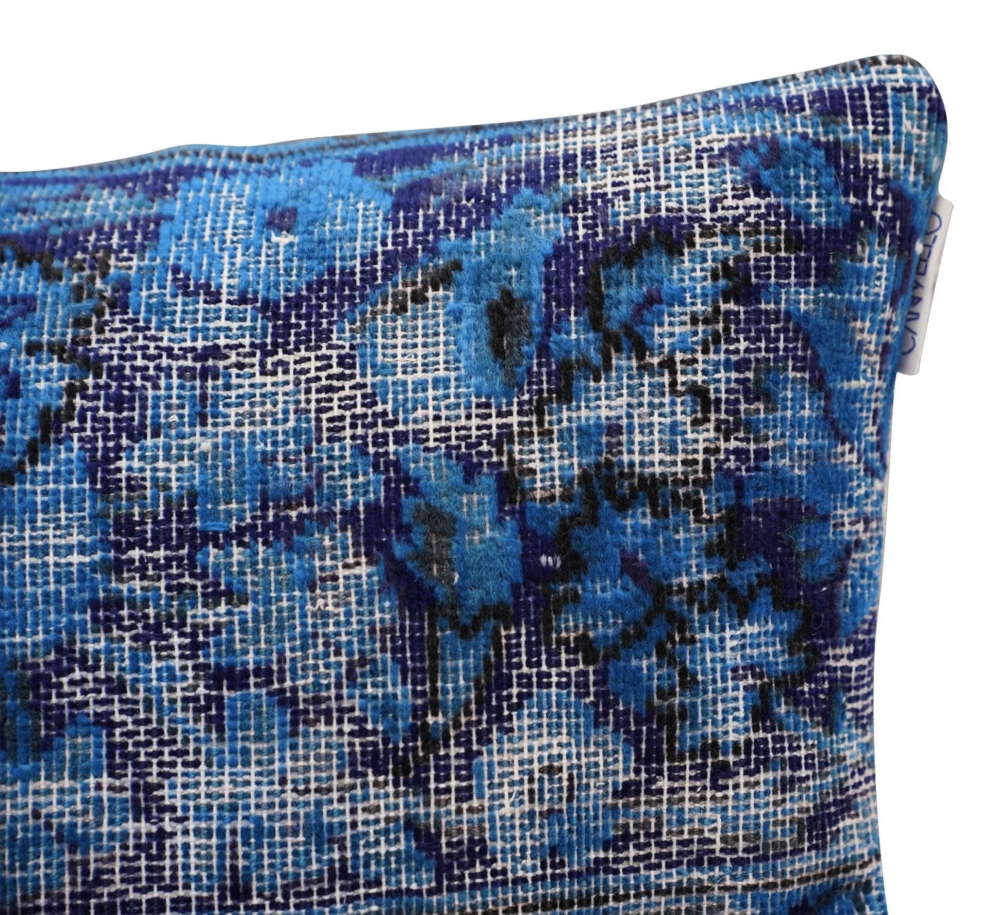 Canvello Antique Rug Royal Blue Throw Pillows - 16"x16", side view - House Of Avana