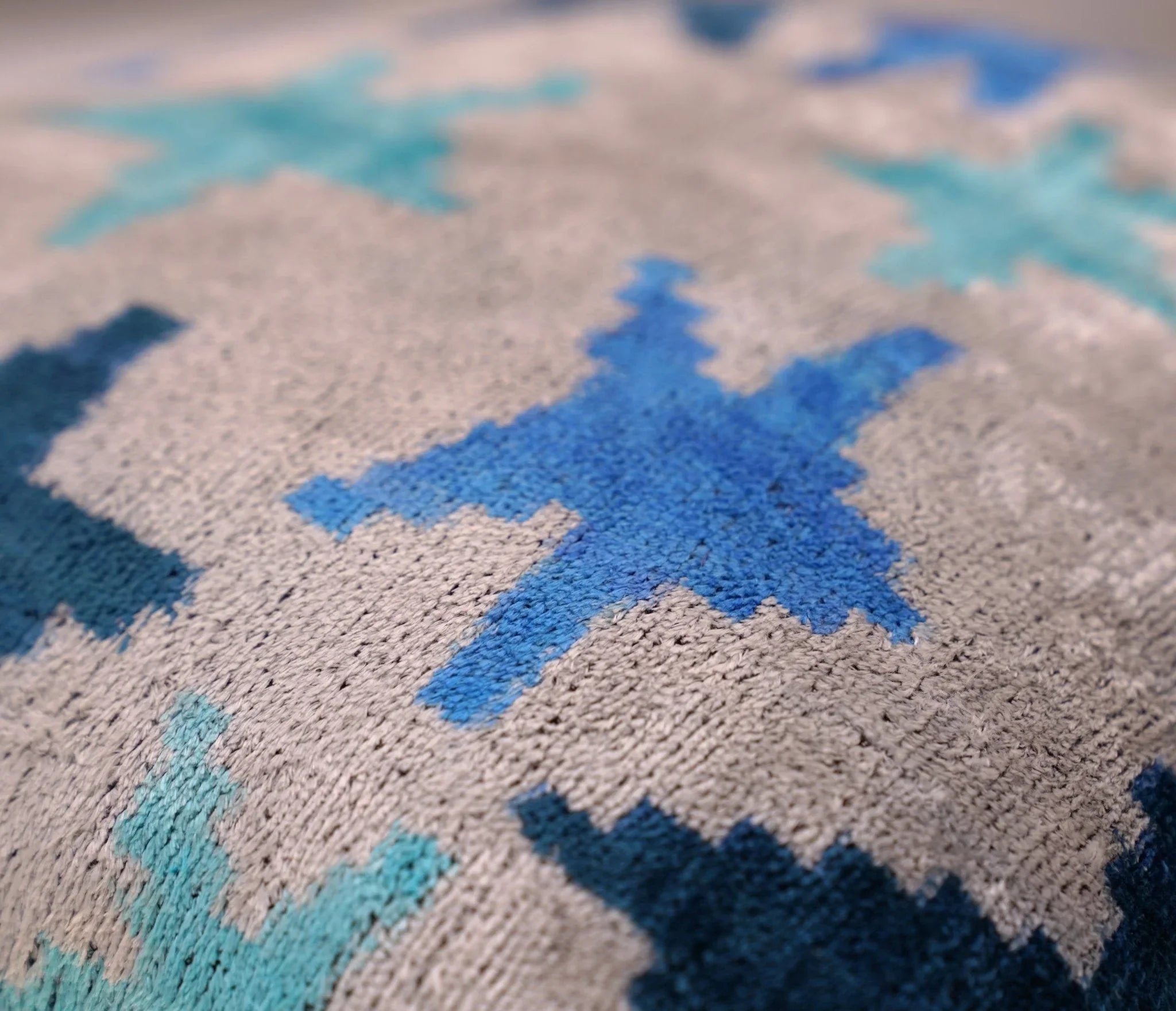 Canvello Handmade Blue Silver Start Print Throw Pillows - 16x16 Inch, angled view - House Of Avana