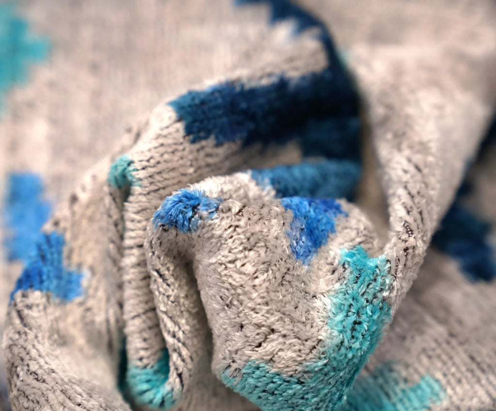 Canvello Handmade Blue Silver Start Print Throw Pillows - 16x16 Inch, lifestyle image - House Of Avana