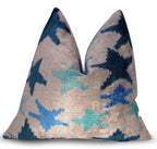 Canvello Handmade Blue Silver Start Print Throw Pillows - 16x16 Inch, side view - House Of Avana