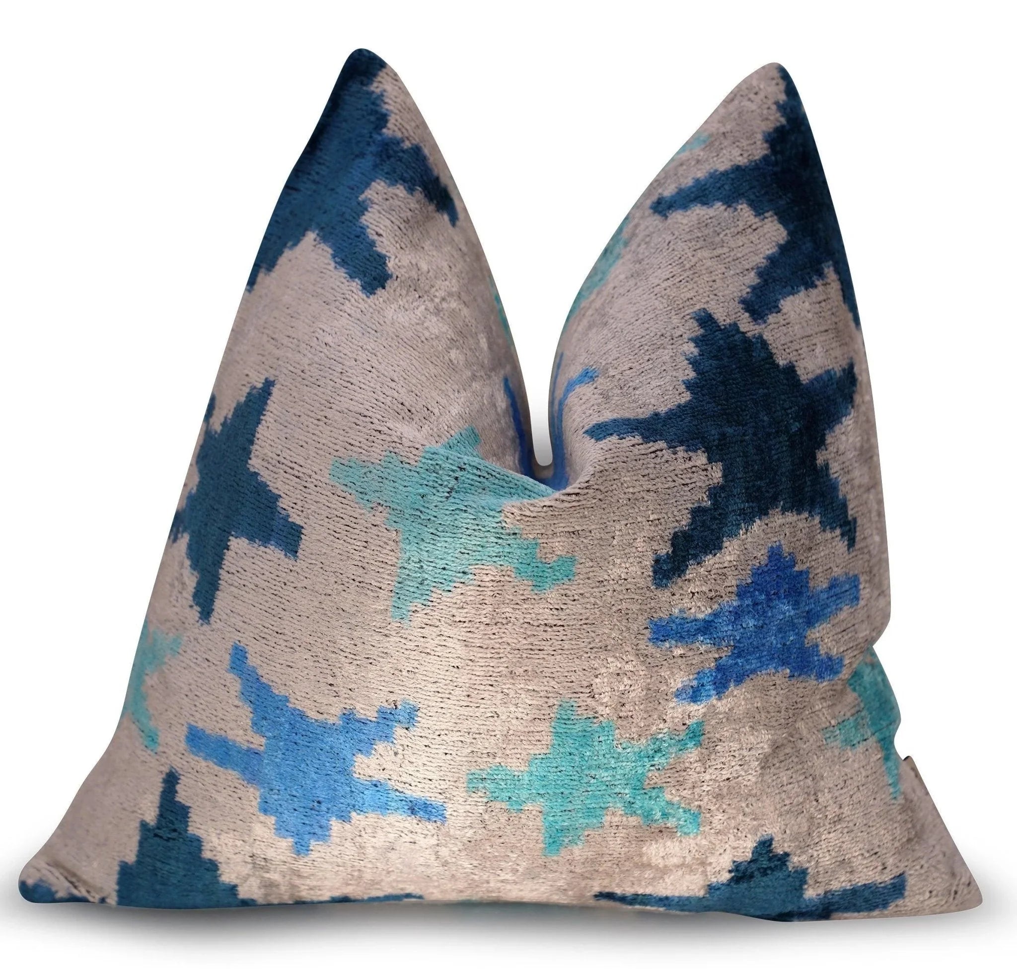 Canvello Handmade Blue Silver Start Print Throw Pillows - 16x16 Inch, side view - House Of Avana