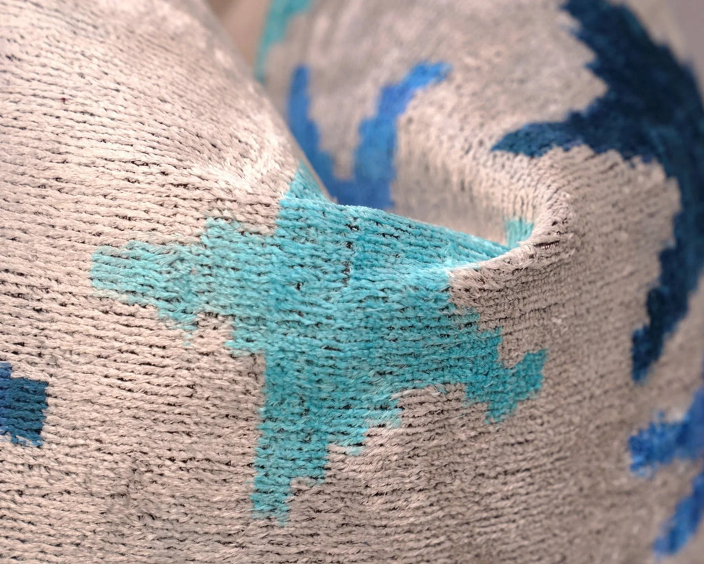 Canvello Handmade Blue Silver Start Print Throw Pillows - 16x16 Inch, top view - House Of Avana