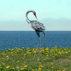 Rustic Blue Heron Statue - Outdoor Sculpture, detail shot - House Of Avana