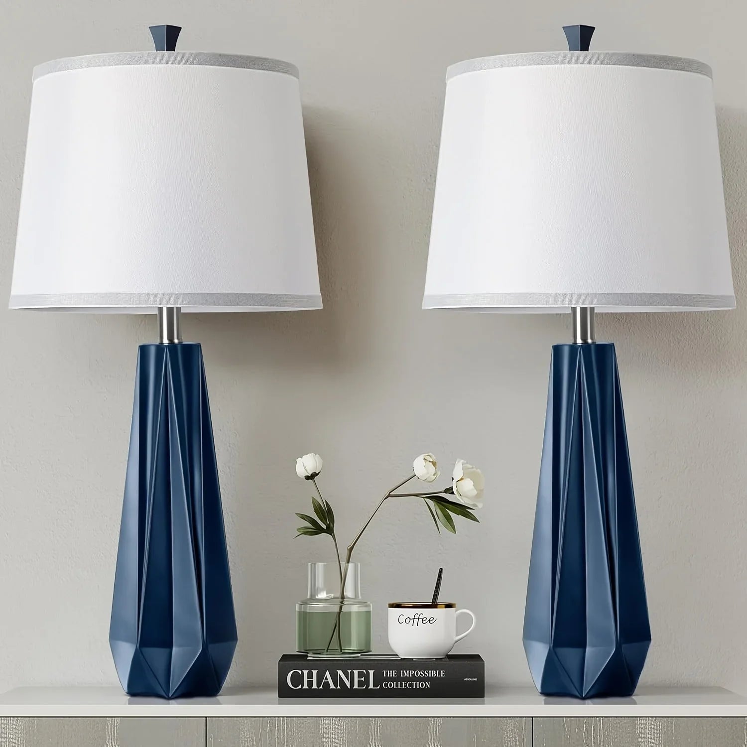 3 Color Temperature Table Lamps Set of 2, 27'' Navy Blue Modern Table Lamp for Living Room, Beside Lamp... - House Of Avana