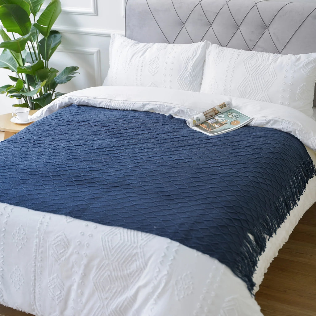 Throw Blanket - Soft Navy Blue 50x60, angled view - House Of Avana
