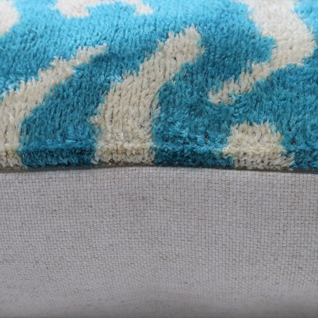 Canvello Handmade Tiger Print Blue Throw Pillows - 16x24 in, angled view - House Of Avana