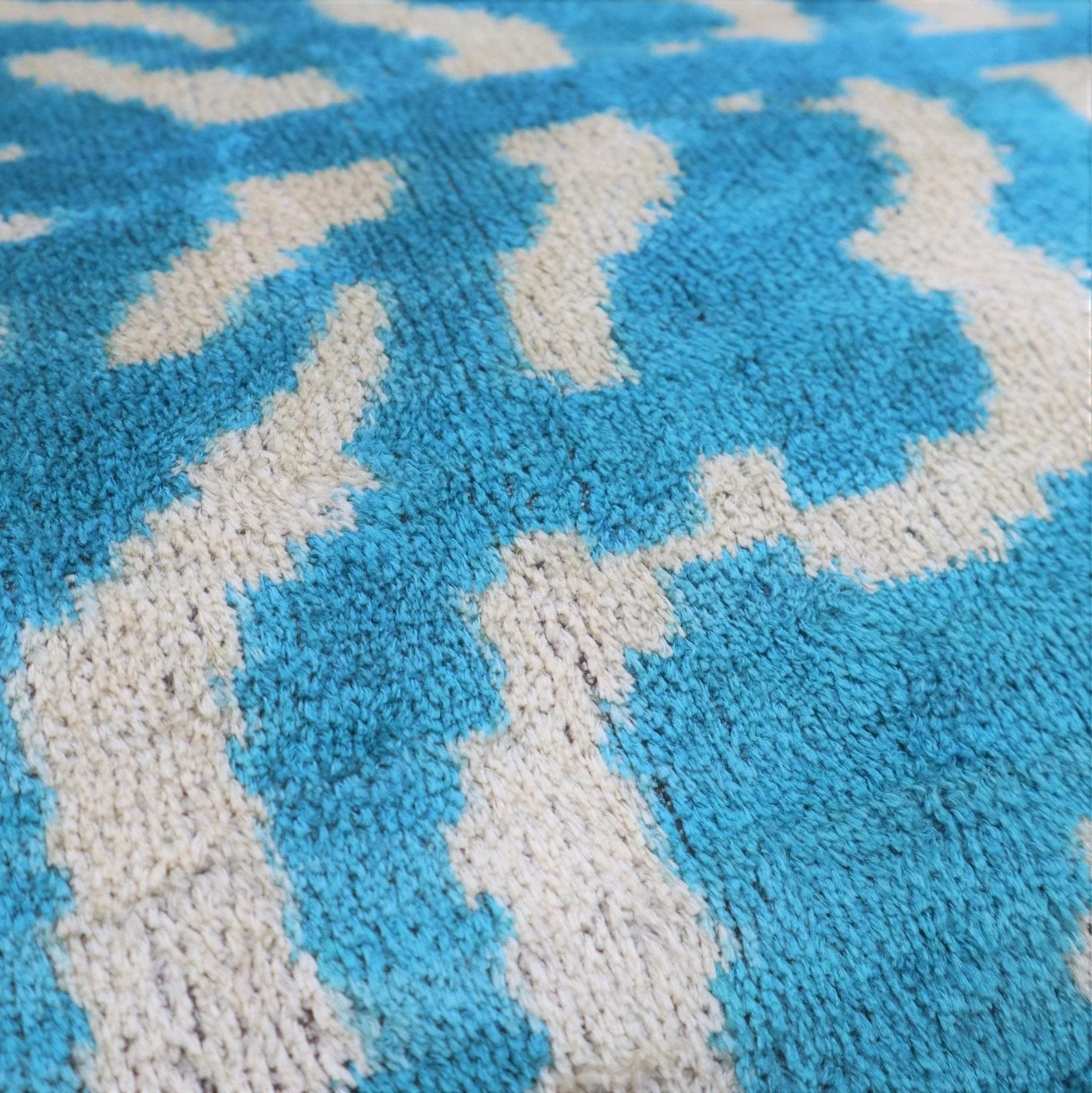 Canvello Handmade Tiger Print Blue Throw Pillows - 16x24 in, angled view - House Of Avana