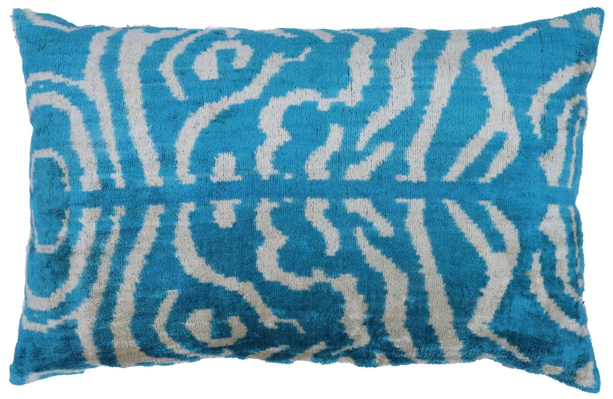 Canvello Handmade Tiger Print Blue Throw Pillows - 16x24 in, top view - House Of Avana