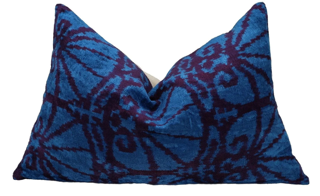 Canvello Decorative Blue Lumbar Throw Pillows for Couch - 16x24 in, back view - House Of Avana