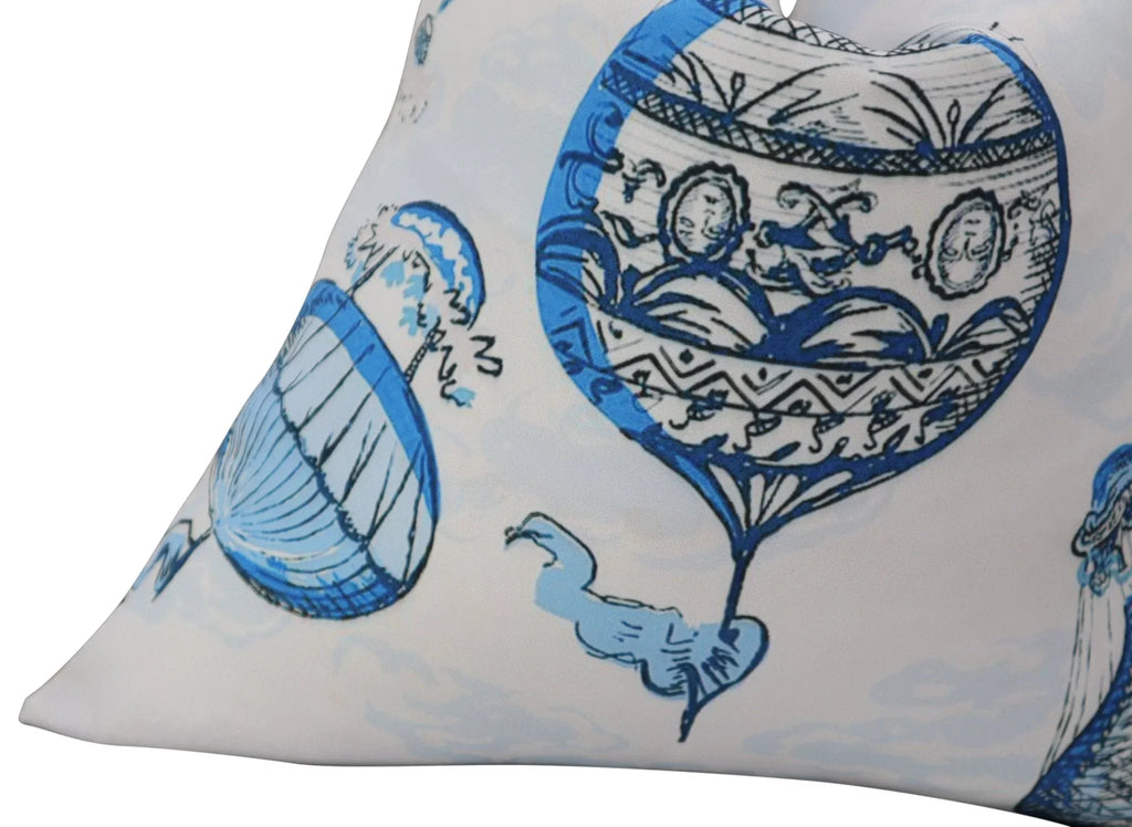 Canvello Elegance in Bloom Blue Print Silk Throw Pillow, angled view - House Of Avana