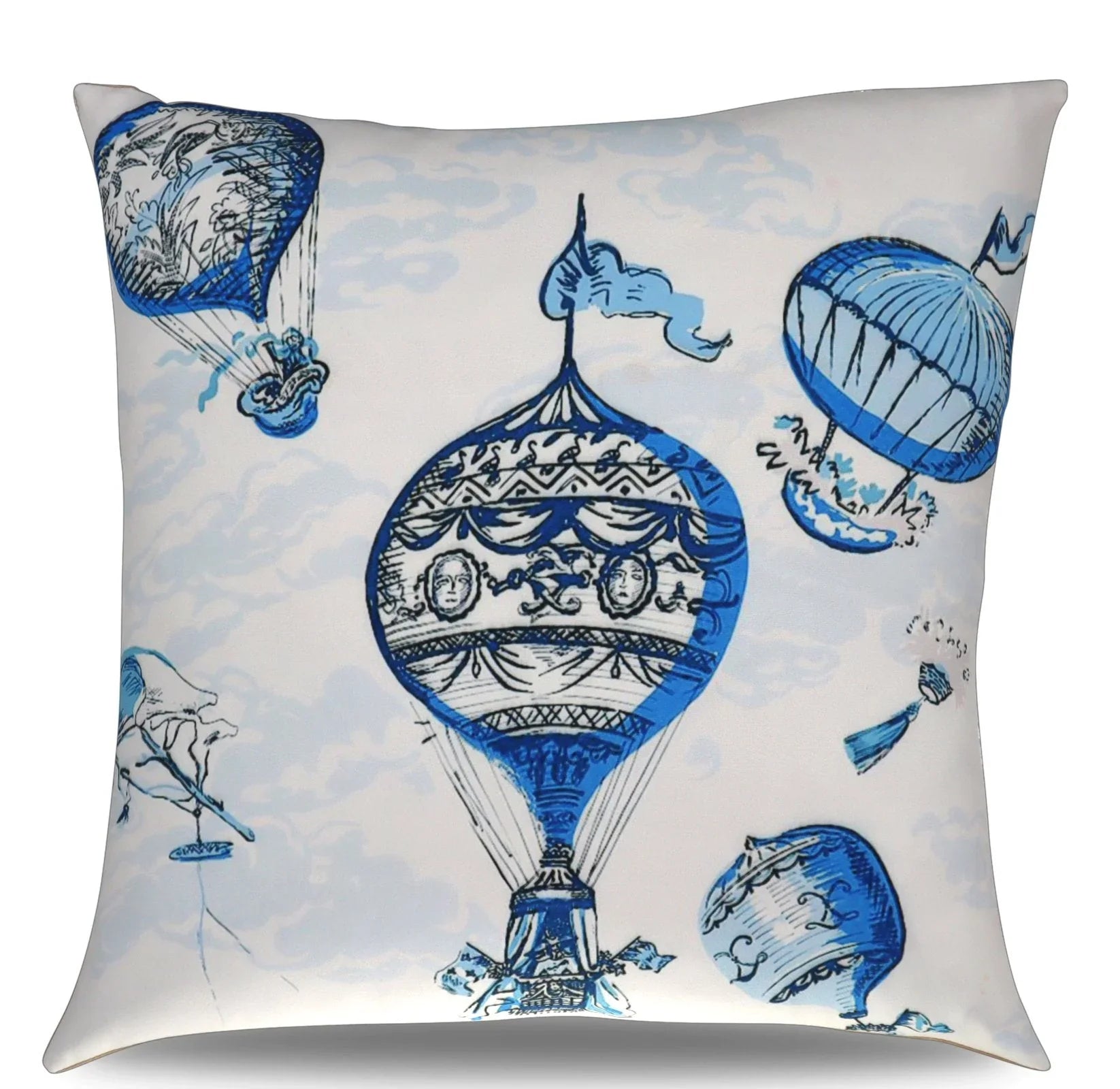 Canvello Elegance in Bloom Blue Print Silk Throw Pillow, front view - House Of Avana