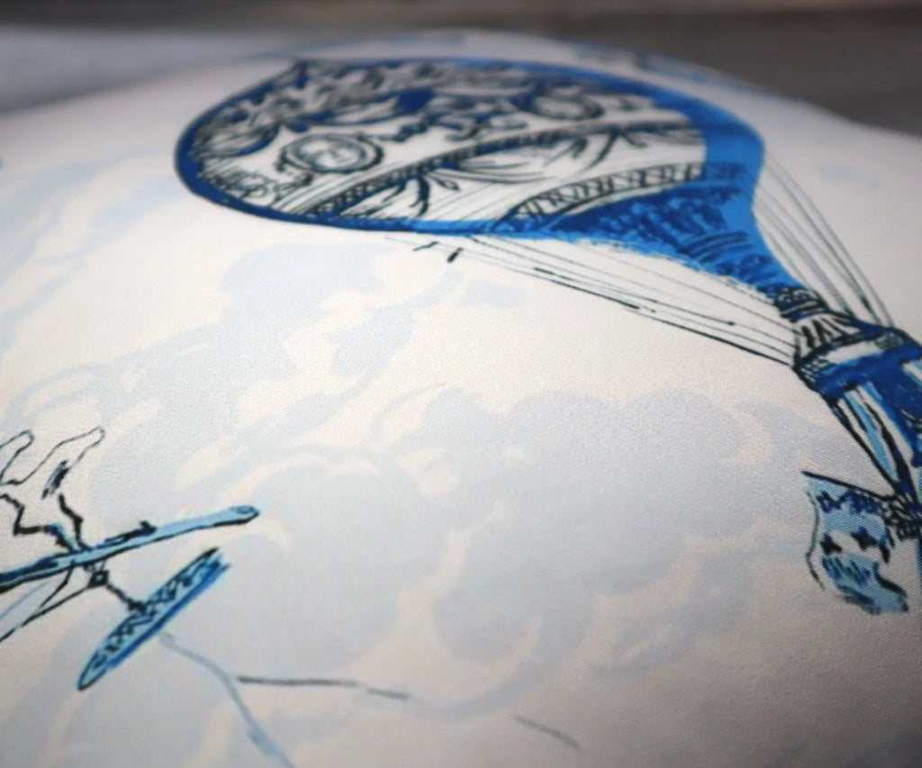 Canvello Elegance in Bloom Blue Print Silk Throw Pillow, lifestyle image - House Of Avana