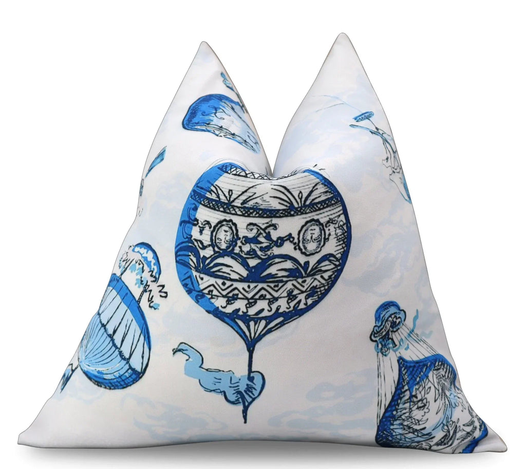 Canvello Elegance in Bloom Blue Print Silk Throw Pillow, top view - House Of Avana