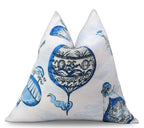 Canvello Elegance in Bloom Blue Print Silk Throw Pillow, top view - House Of Avana