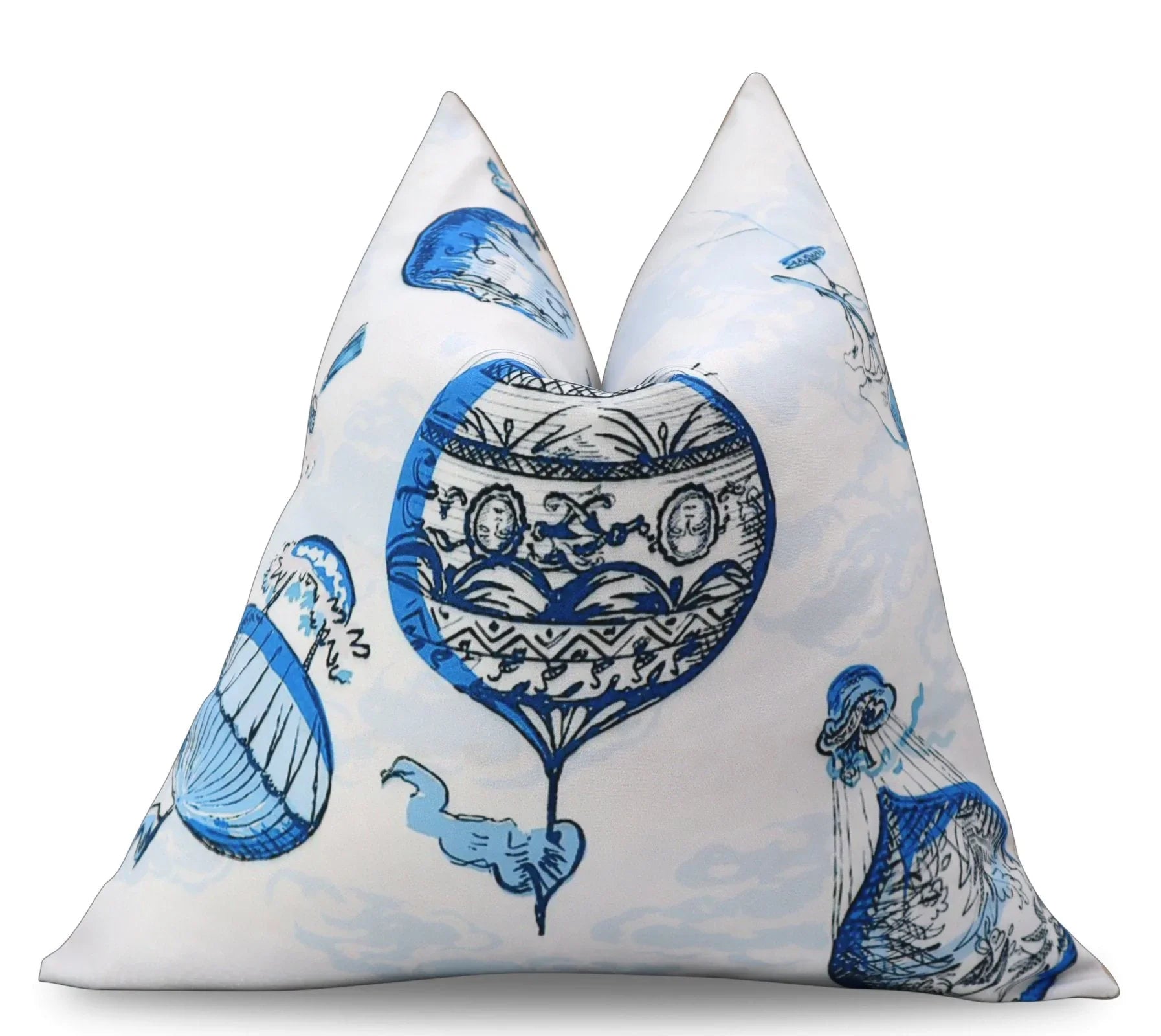 Canvello Elegance in Bloom Blue Print Silk Throw Pillow, top view - House Of Avana