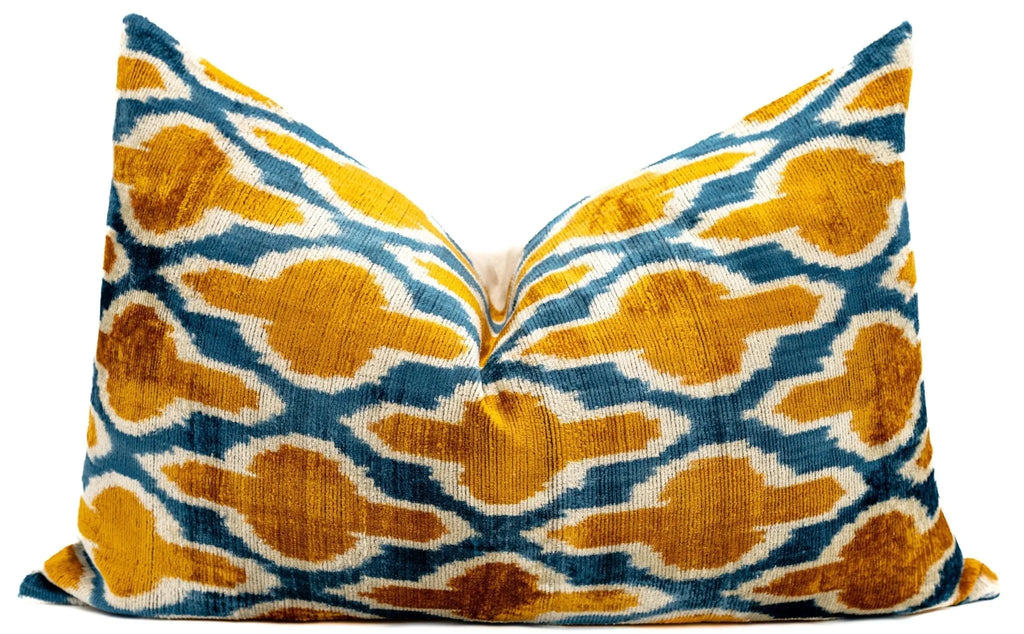 Handmade Throw Pillow Cover & Feather Insert | Orange Blue Pillow | Soft Throw Pillow| Luxury Decorative... - House Of Avana